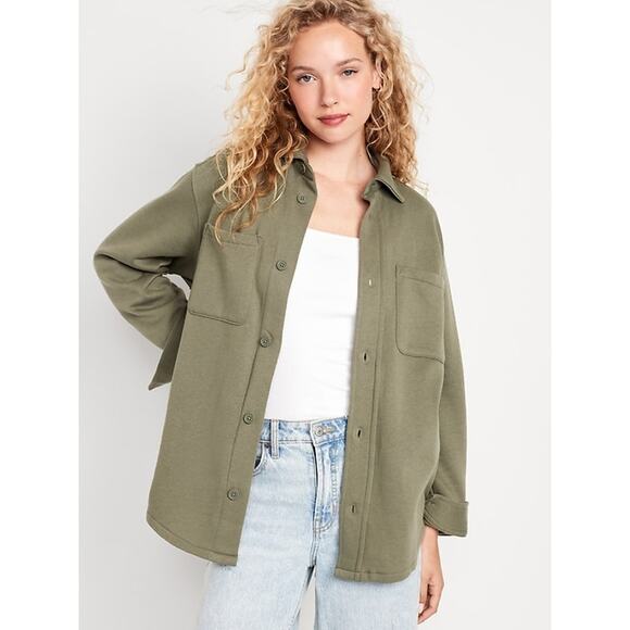 Old Navy Tops - Old Navy Fleece Tunic Shacket Button Down NWT Stone Wall Green 4X Top Shirt